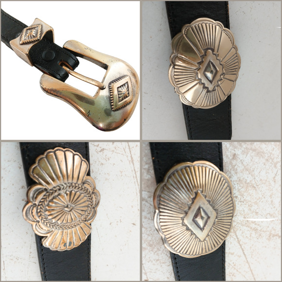 Vintage Justin Western Belt 32" Black Top Grain Leather Concho Silver Buckle - Picture 7 of 8